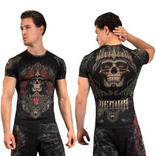 rashguard venum santa muerte 5.0 short sleeve deep black gold рашгард venum santa muerte 5.0 short sleeve deep black/gold