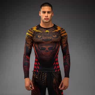Рашгард Venum Quetzal Fury Long Sleeve Rashguard – Black Fury Red Tangerine Рашгард Venum Quetzal Fury Long Sleeve Rashguard - Black Fury Red Tangerine