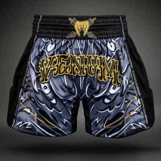 муай тай шорти venum wolf atak muay thai shorts – black grey муай тай шорти venum wolf atak muay thai shorts - black grey