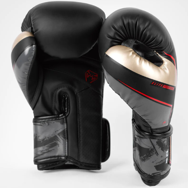 боксови ръкавици venum elite evo black/gold/red 1