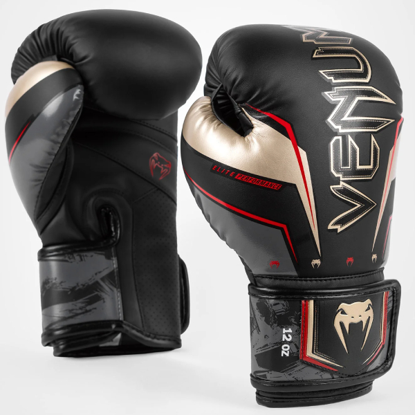 боксови ръкавици venum elite evo black/gold/red