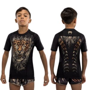 детски рашгард venum tiger kids short sleeve rashguard - black/neon orange