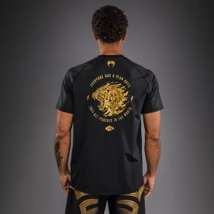 Тениска Venum x Mike Tyson Tiger Dry Tech T-Shirt – Black/Gold – заден изглед със златист принт на тигър