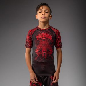 детски рашгард venum wolf atak kids short sleeve rashguard - black red