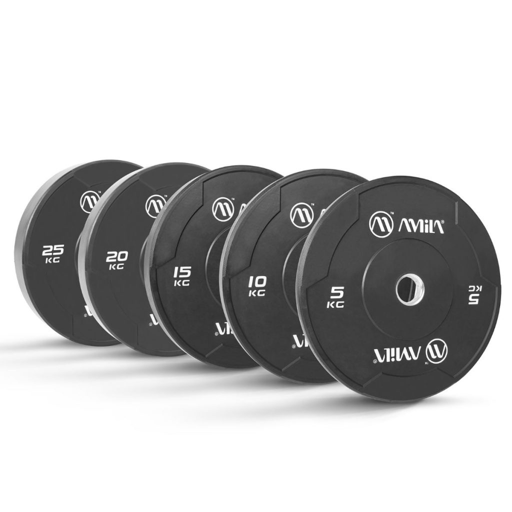 Серия гумирани бъмпер дискове AMILA Black W – тегла от 5 до 25 кг