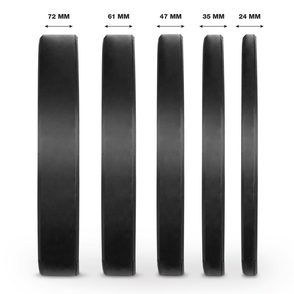 Гумирани бъмпер дискове AMILA Black W Slim – изглед отстрани с тънък профил