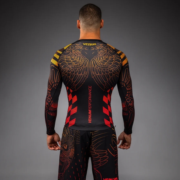 Рашгард Venum Quetzal Fury Long Sleeve Rashguard - Black Fury Red Tangerine 1