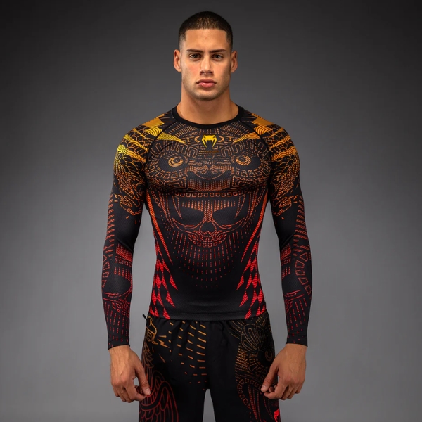 Рашгард Venum Quetzal Fury Long Sleeve Rashguard - Black Fury Red Tangerine