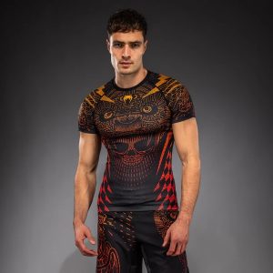 Рашгард Venum Quetzal Fury Short Sleeve Rashguard - Black Fury Red Tangerine