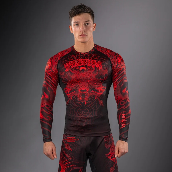 Рашгард Venum Wolf Atak Long Sleeve Rashguard - Black Red