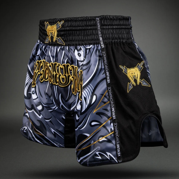 муай тай шорти venum wolf atak muay thai shorts - black grey 1