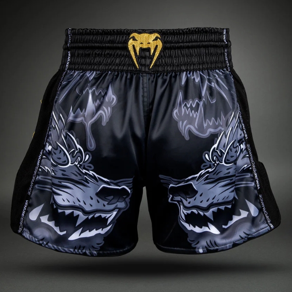 муай тай шорти venum wolf atak muay thai shorts - black grey 2