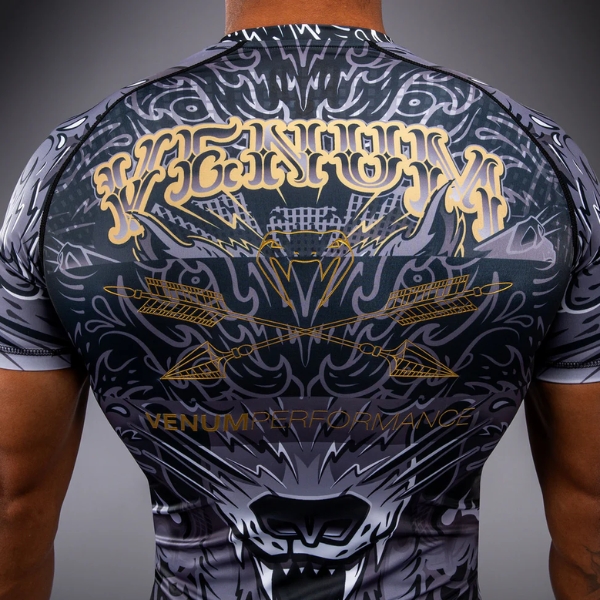 рашгард venum wolf atak short sleeve rashguard - black grey 2