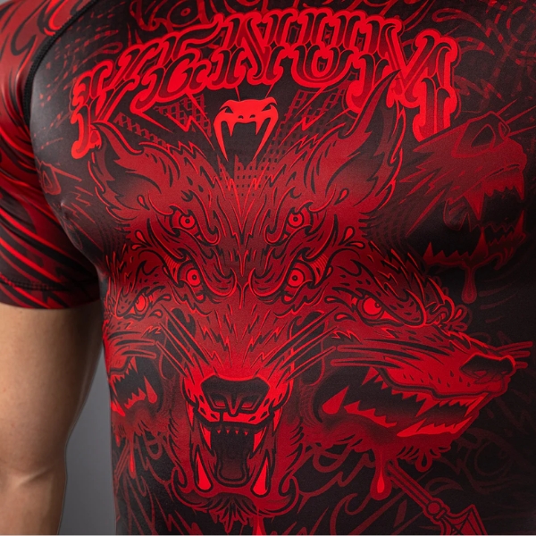 рашгард venum wolf atak short sleeve rashguard - black red 3