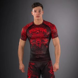 рашгард venum wolf atak short sleeve rashguard - black red