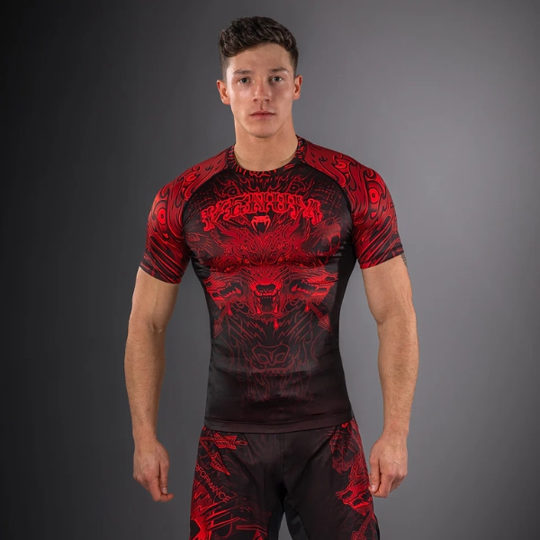 рашгард venum wolf atak short sleeve rashguard - black red