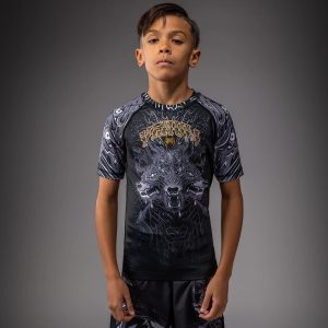 детски рашгард venum wolf atak kids short sleeve rashguard - black grey