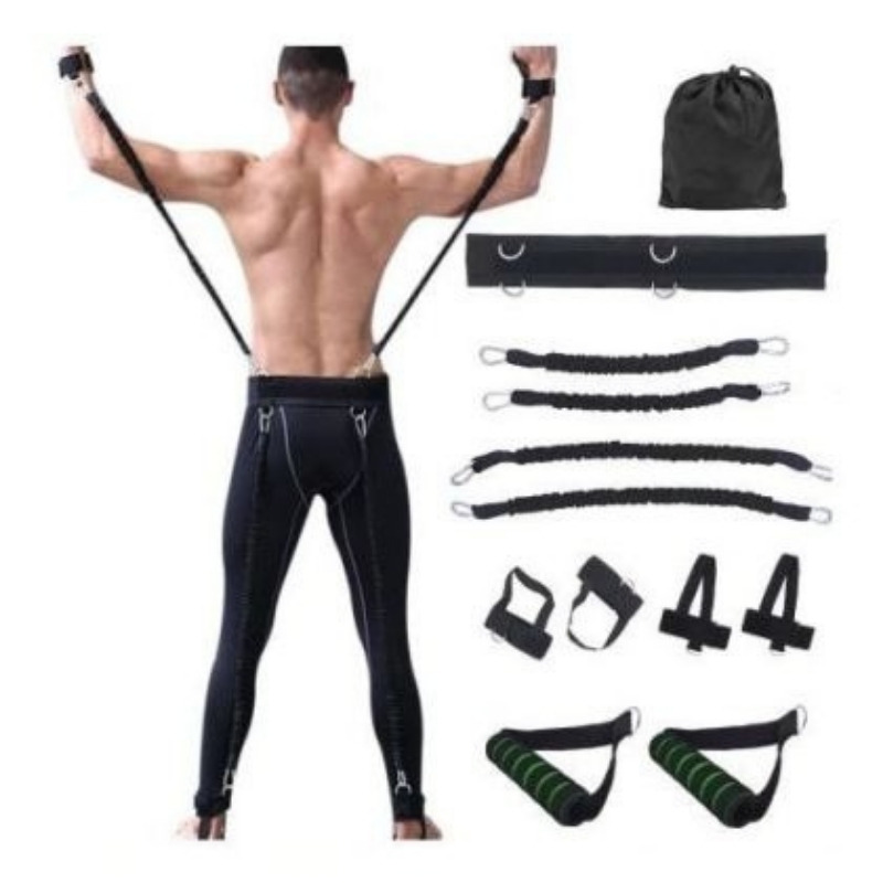 Боен Колан с Ластици Leaderfitness LF-RB4 черно-зелен – комплектът в действие
